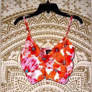“CIDER” LADIES SUPER CUTE FLORAL CRISS CROSS TOP WITH ADJUSTABLE STRAPS, SIZE M